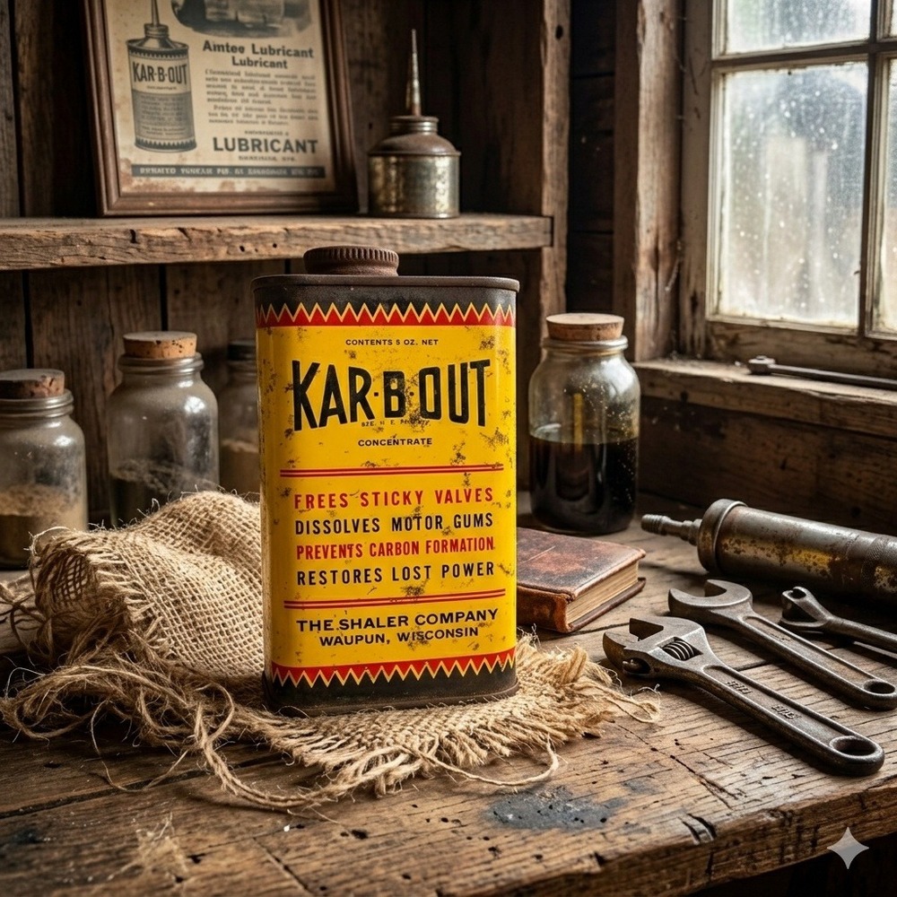 Vintage Kar-B-Out Shaler Company Engine Concentrate Tin Can Waupun Wisconsin 8oz